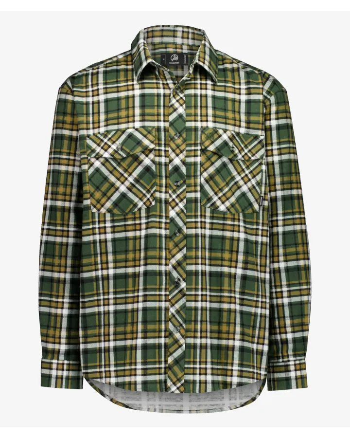 Swanndri Egmont Olivegrove brushed cotton flannel shirt front