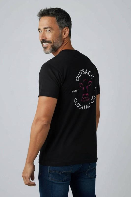 Outback Classic Tee – Black Neon Pink Cow (Men’s)