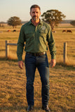 The Gibson – Half Button Long Sleeve Work Shirt - Gum Leaf Green
