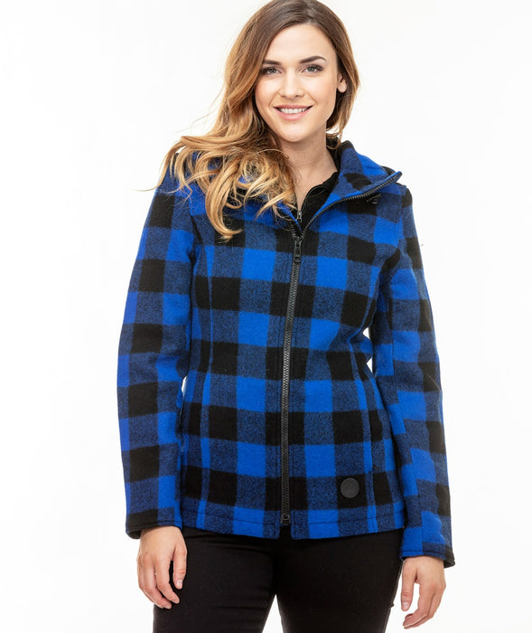 Woman wearing Seattle Wool Hoodie Blue/Black front view