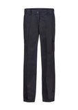 Women's black mid-weight cargo cotton drill trousers, front view with utility pockets and adjustable waistband.