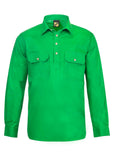 Workcraft Mens Half-Placket Cotton Work Shirt – ELECTRIC GREEN front