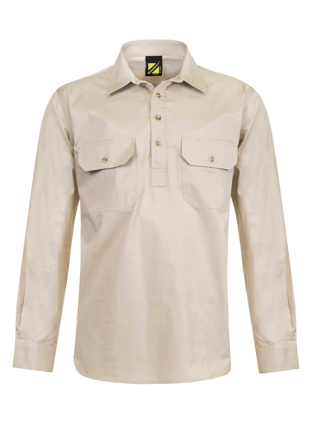 Workcraft Mens Half-Placket Cotton Work Shirt – CREAM front