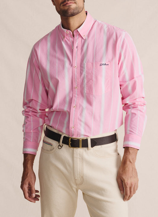 Aberdeen Long Sleeve Cotton Dress Shirt – Pale Pink Stripe