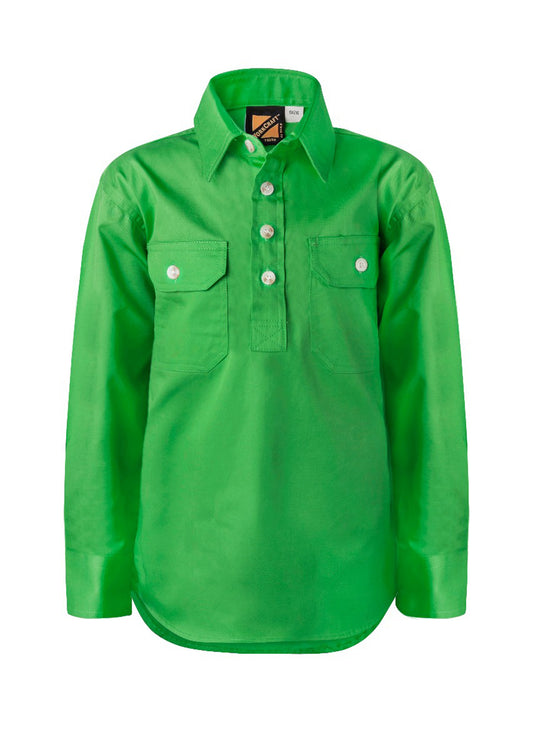 Workcraft Kids Half-Placket Cotton Work Shirt – ELECTRIC GREEN front