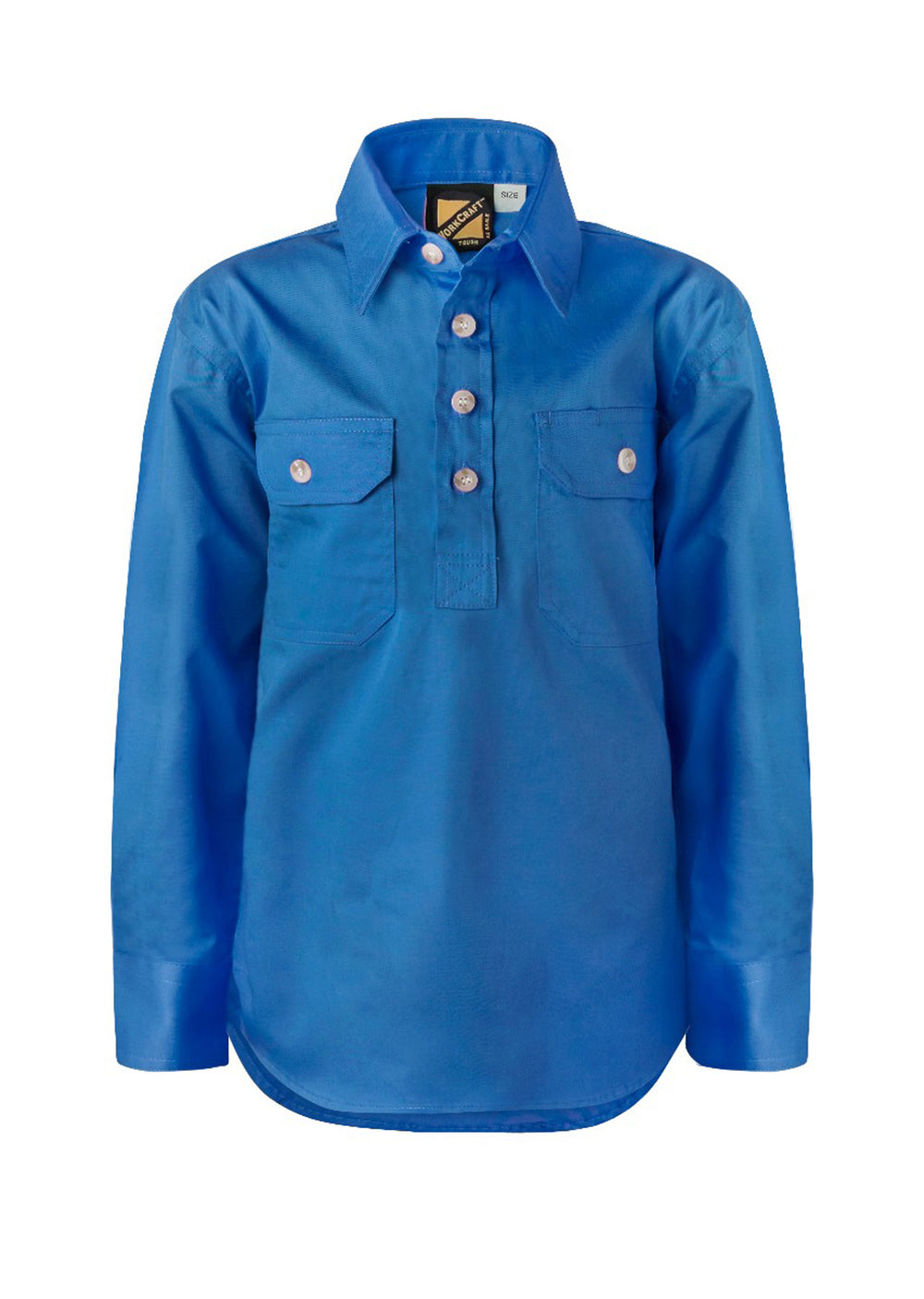 Workcraft Kids Half-Placket Cotton Work Shirt – COBALT BLUE front
