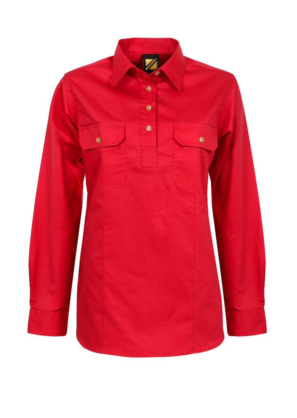 Workcraft Ladies Half-Placket Cotton Work Shirt – CRIMSON RED front