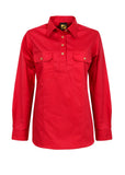 Workcraft Ladies Half-Placket Cotton Work Shirt – CRIMSON RED front