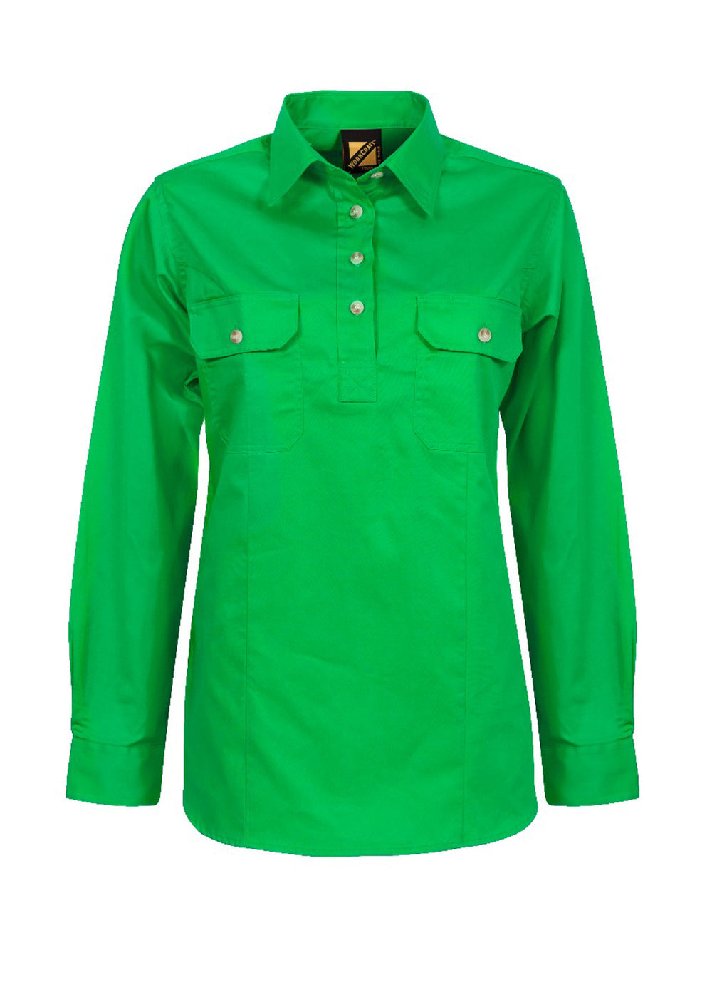 Workcraft Ladies Half-Placket Cotton Work Shirt – ELECTRIC GREEN front