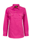 Workcraft Ladies Half-Placket Cotton Work Shirt – Pink front