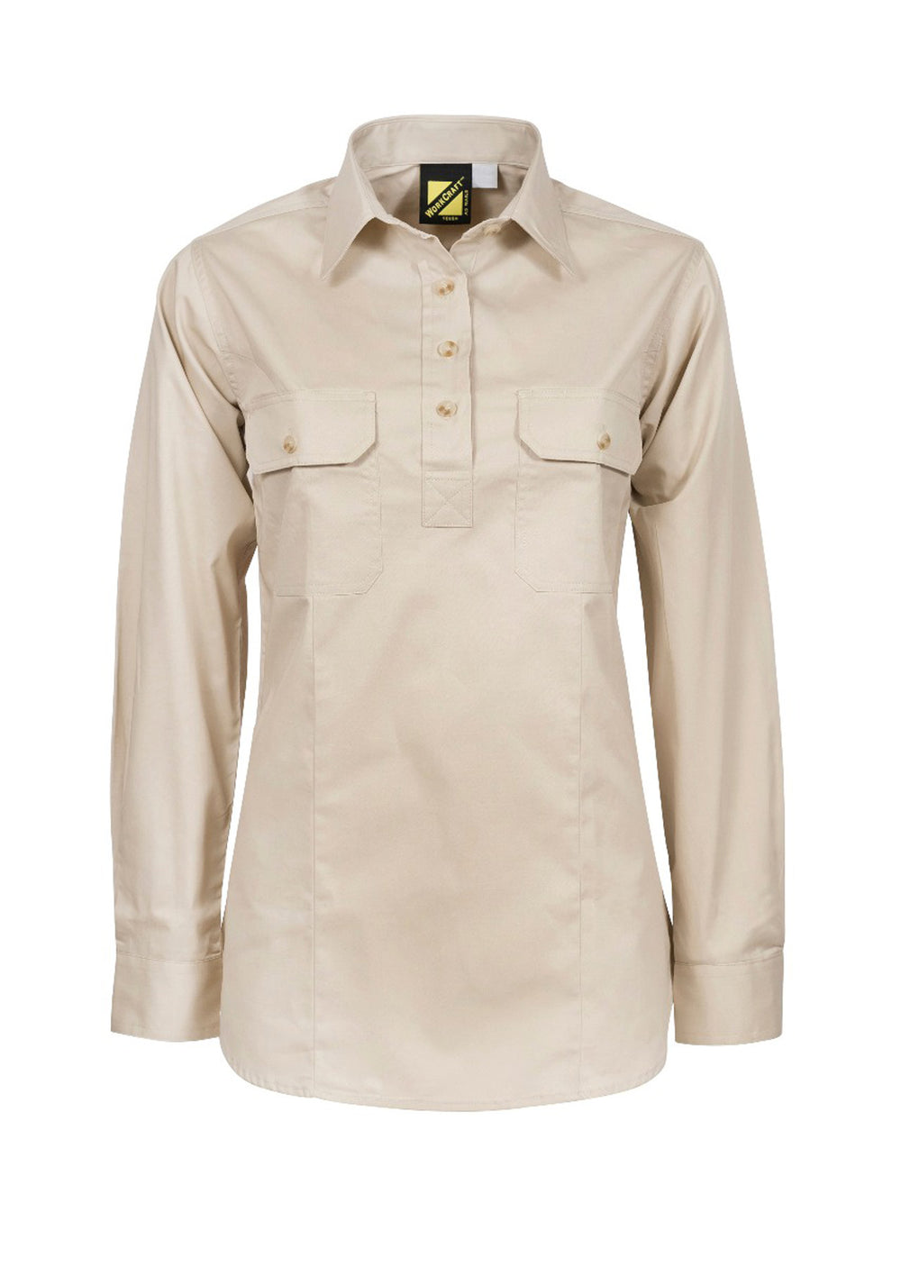 Workcraft Ladies Half-Placket Cotton Work Shirt – CREAM front