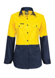 Women's Lightweight Hi-Vis Vented Cotton Drill Shirt - Fluorescent Yellow Workwear with Front Button Closure