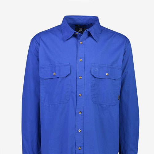 Functional Chest Pocket on Men's Electric Blue Long-Sleeve Work Shirt - Practical Aussie Design