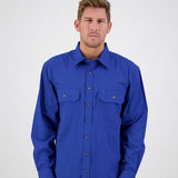 Men's Full Button Long-Sleeve Shirt in Electric Blue,Green - Classic Outback Workwear