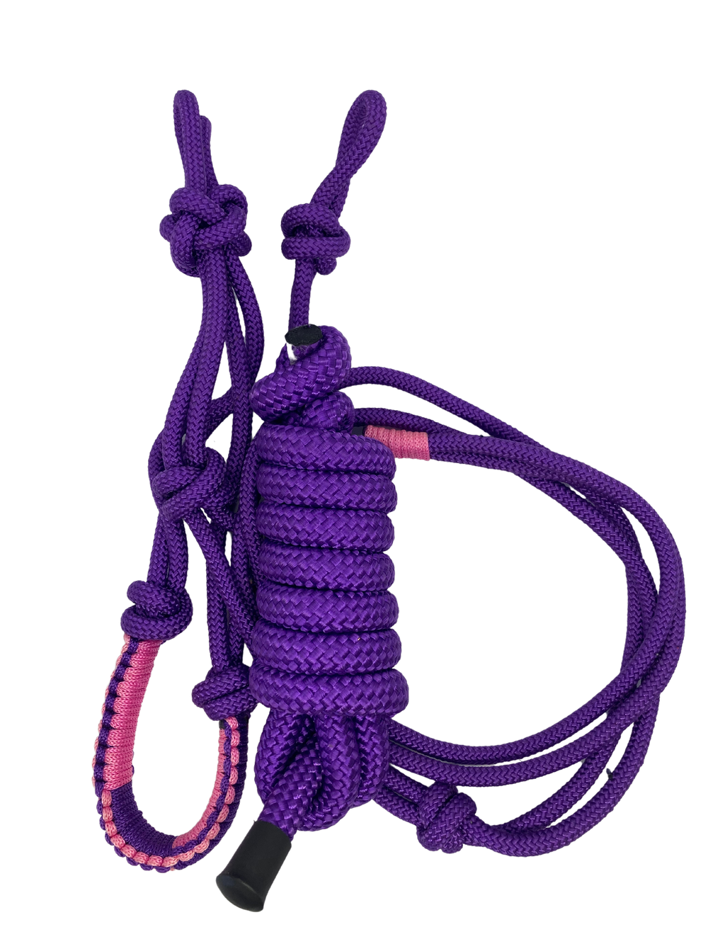 Rope halter with matching lead in purple and pink for horses