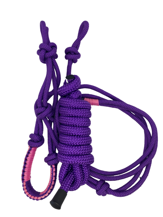 Rope halter with matching lead in purple and pink for horses