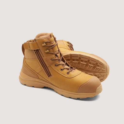 Blundstone unisex composite toe anti‑static safety boot front angle in brown leather
