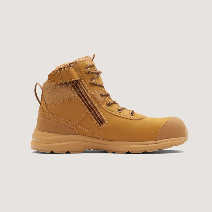 Close‑up of Blundstone safety boot showing toe cap and stitching detail