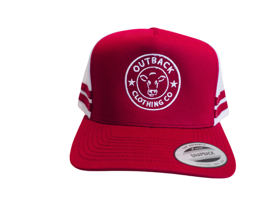 Gibb River Trucker Cap Maroon and White – OCC Logo – Outback Clothing Co - Front View