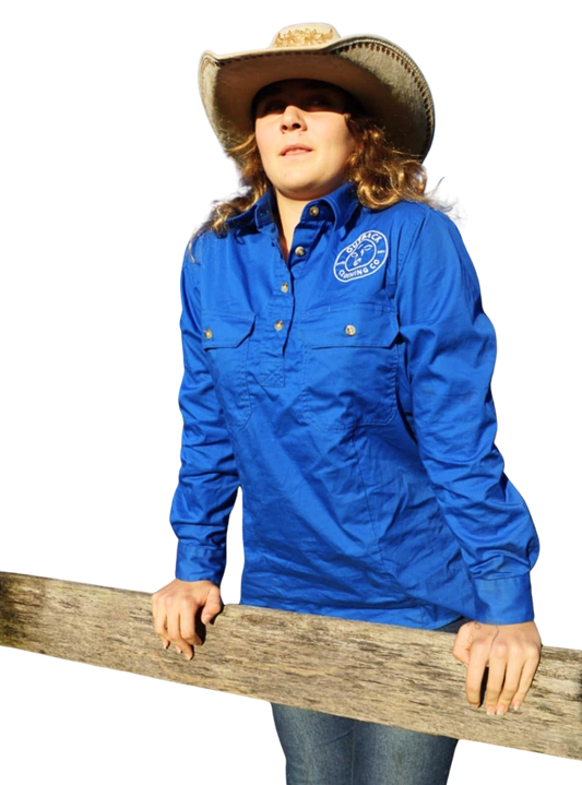 Outback Clothing Co Blue Embroidered Shirt - Classic Casual Design with Detailed Stitching