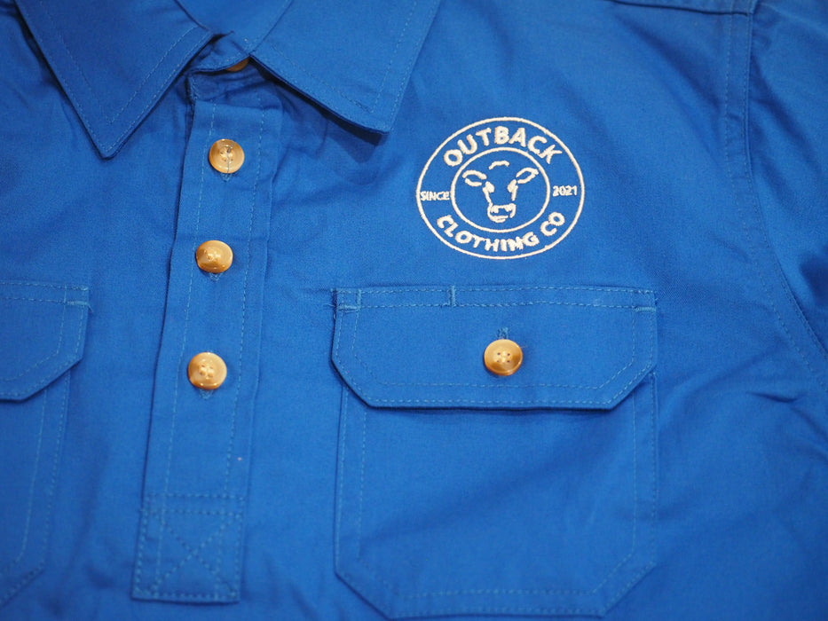 The Fitzroy Men’s Long Sleeve Cotton Half-Button Work Shirt – Blue