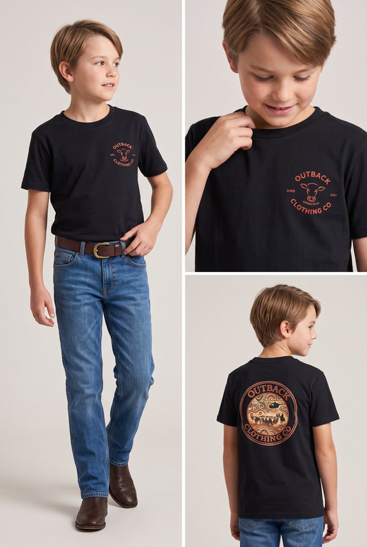Outback Muster Tee – Black (Kids)