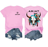 Ariat Wild Bull Skull Floral T-Shirt in Pink – Detail Close-Up