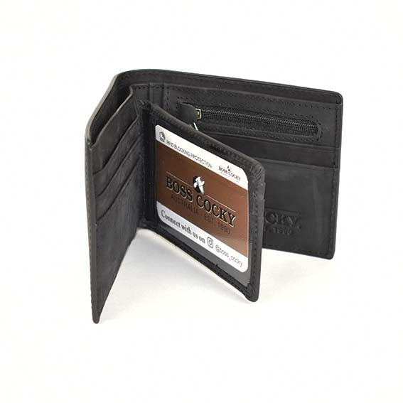 Crazy Horse Black Leather Wallet – Full-grain rugged men's wallet from Outback Clothing Co.