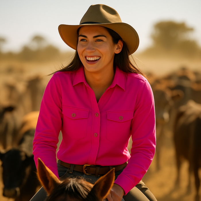 Swanndri Women’s Half Button L/S Shirt (SS192133W) Bright Pink