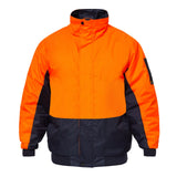Hi-Vis Modern Bomber Jacket in bright yellow with reflective safety strips, front zipper closure, and adjustable waistband.