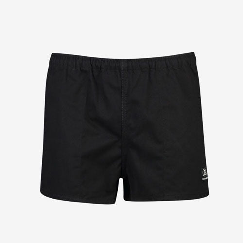 Close-up of 100% cotton drill fabric in navy rugby short, highlighting durable texture.