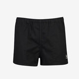Close-up of 100% cotton drill fabric in navy rugby short, highlighting durable texture.