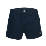 Close-up of 100% cotton drill fabric in navy rugby short, highlighting durable texture.