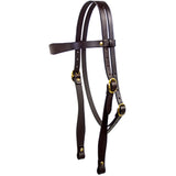 Campdraft leather bridle with brass fittings – front view