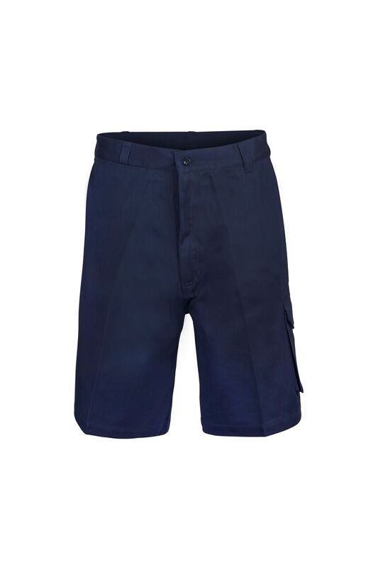 Front view of Cargo Cotton Drill Shorts , showcasing angled front pockets and nylon zip fly