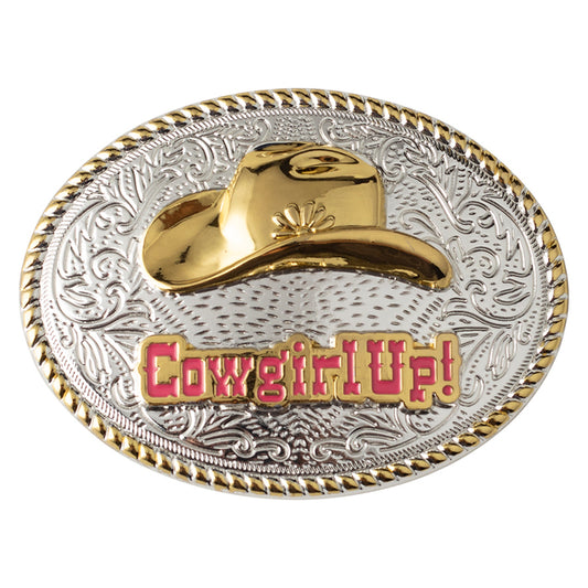 Golden Cowgirl Up Western Belt Buckle