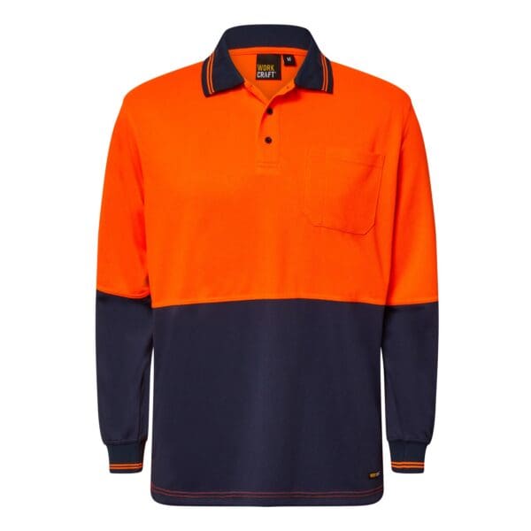 Work Craft Hi-Vis Long Sleeve Polo with Pocket - WSP202 - Front View