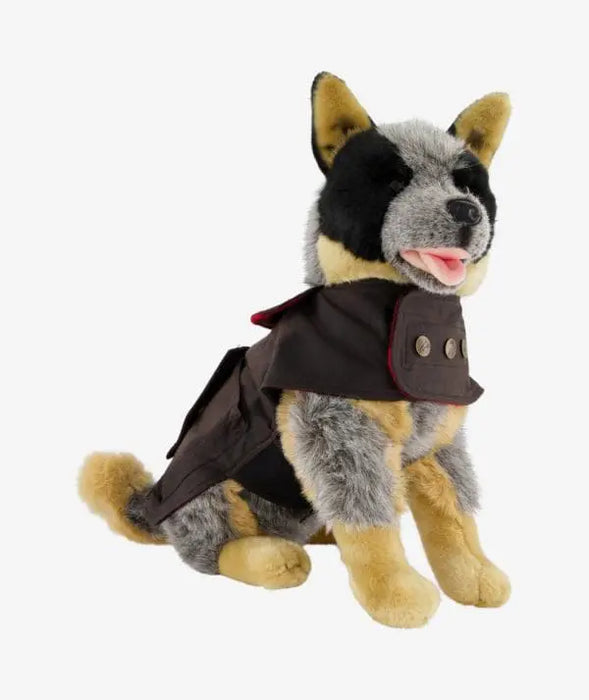 Oilskin dog coat on stuffed dog model 