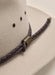 Close up, side profile of Kidman Drover Hat in Stone, showing wide brim and soft leather sweatband