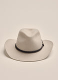 Front view of Kidman Drover Hat in Stone, featuring braided leather band and structured crown