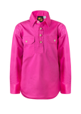 Girls Lightweight Half Button Shirt – Bright Pink