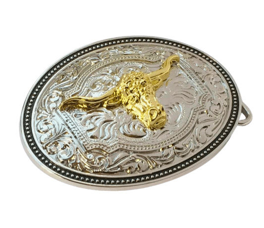 Western Cowboy Golden Long Horn Bull Head Shine Belt Buckle