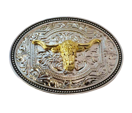 Western Cowboy Golden Long Horn Bull Head Shine Belt Buckle