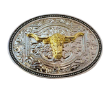 Western Cowboy Golden Long Horn Bull Head Shine Belt Buckle