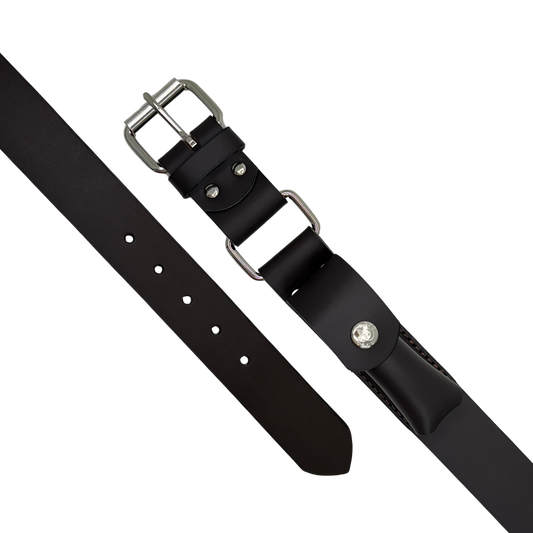 Boss Cocky Stockman Belt BL77DB – side angle showing smooth finish and contrast stitching, buckle and pouch