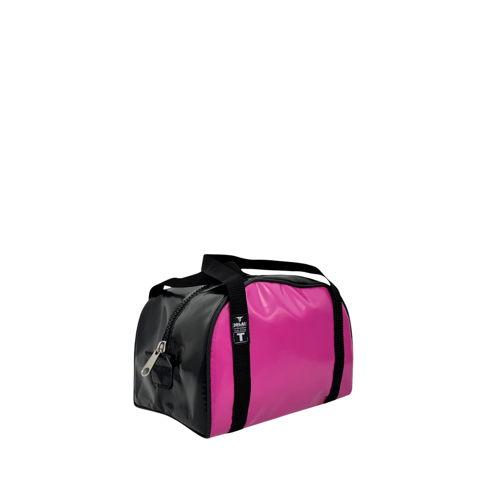 Dolan’s Toiletries Gear Bag DE316 – regular size canvas toiletry bag with zip closure, front view, black and pink