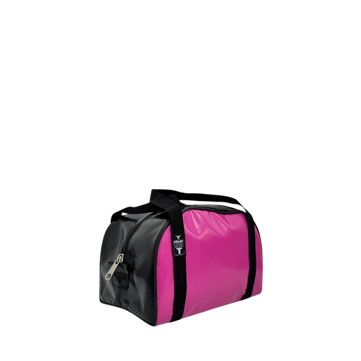 Dolan’s Toiletries Gear Bag DE316 – regular size canvas toiletry bag with zip closure, front view, black and pink
