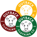 hree round stickers in Outback Ochre, Sunbaked Gold, and Ironbark Green by Outback Clothing Co, perfect for ute windows, water bottles, and eskies.