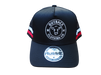 Front view of black kids trucker cap with white Outback Clothing Co logo, red and white side stripes, and silver retro trucker sticker.