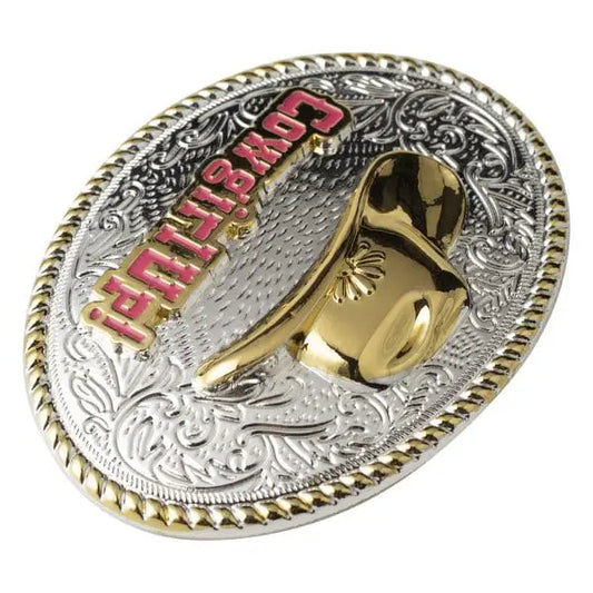 Golden Cowgirl Up Western Belt Buckle